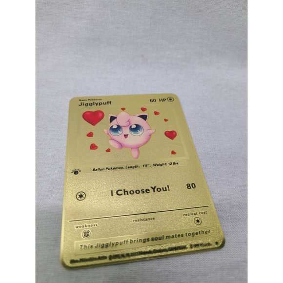 Jigglypuff I Choose You Love Heart Valentine Gold Metal Card- Brand new - Picture 3 of 3